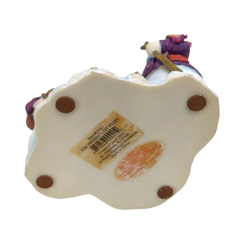 Walnut Creek VINTAGE Beautiful Hobo Snowman Tea Light Candle Holder in Box